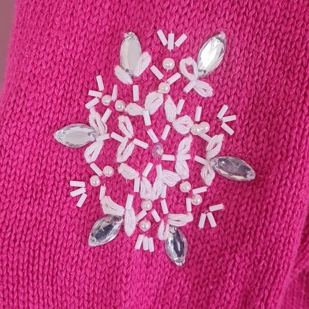 Christmas Ugly Pink Snowman Embellished Sweater Medium - Picture 5 of 14
